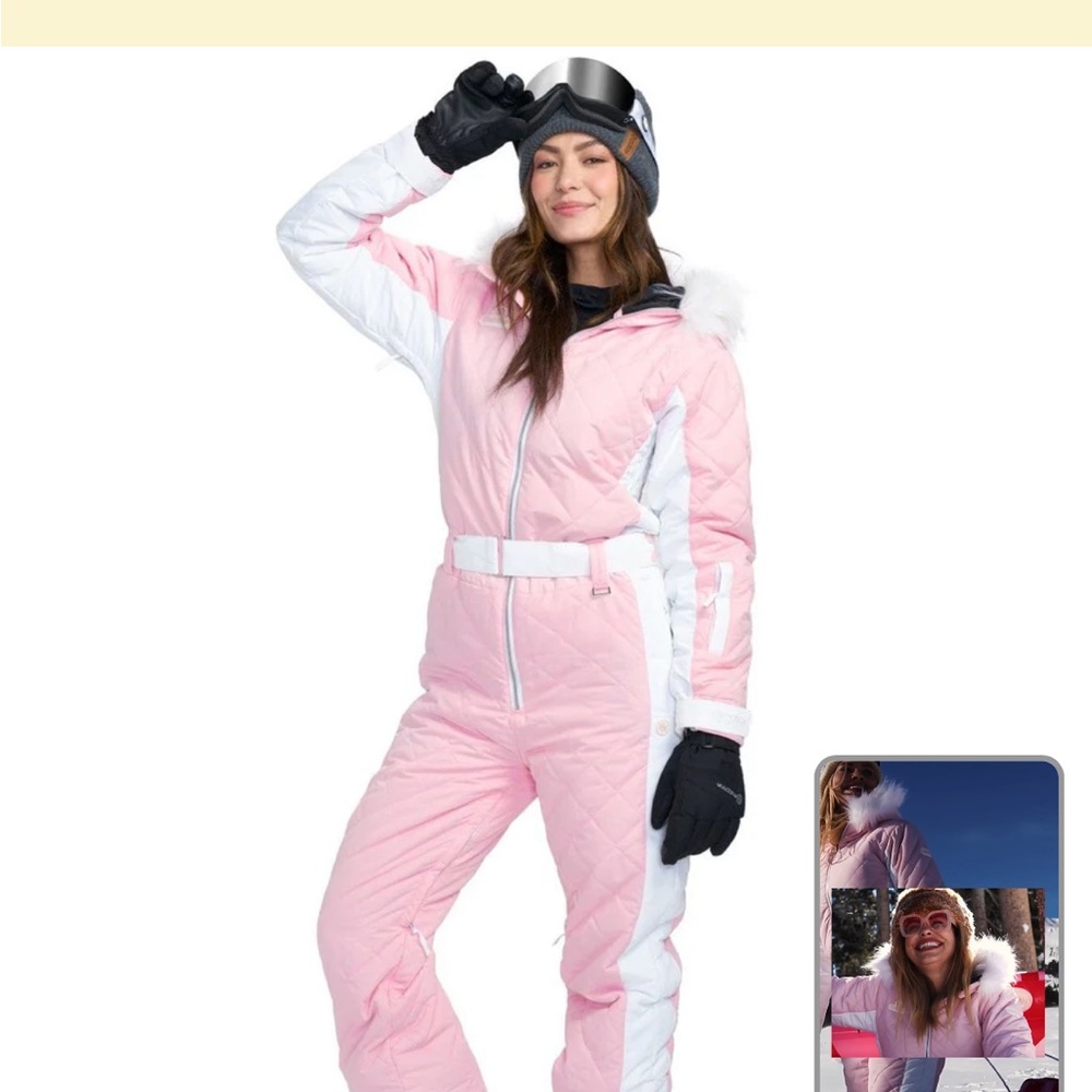 Tipsy Elves Pink and White Quilted Snowsuit